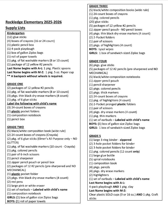 School Supply List