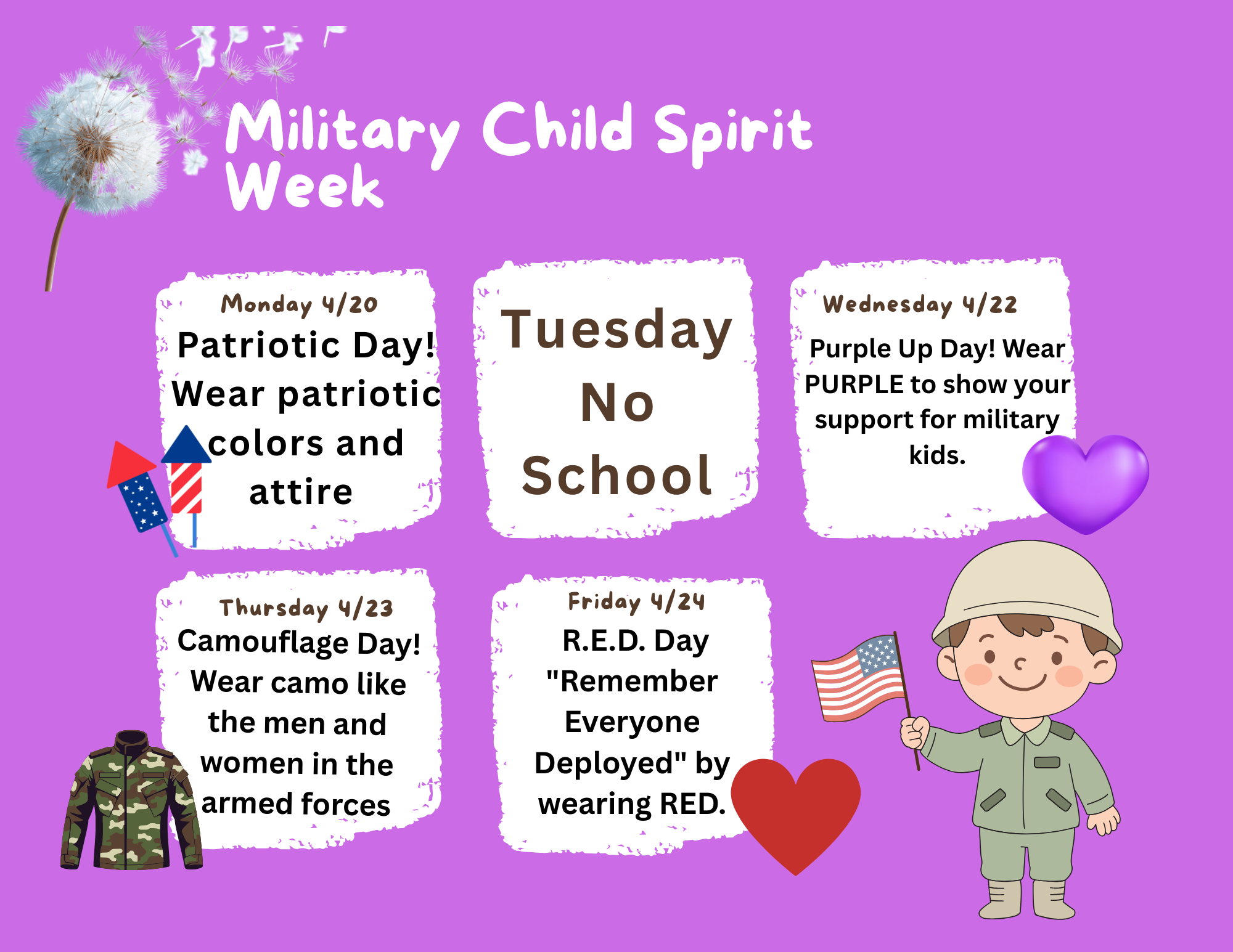 RKES Military Child Spirit Week Flyer