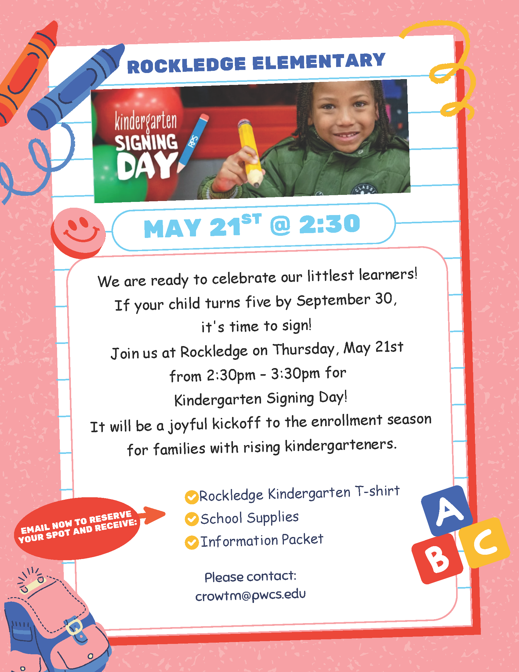 Rockledge ES Kindergarten Registration 2026 Flyer