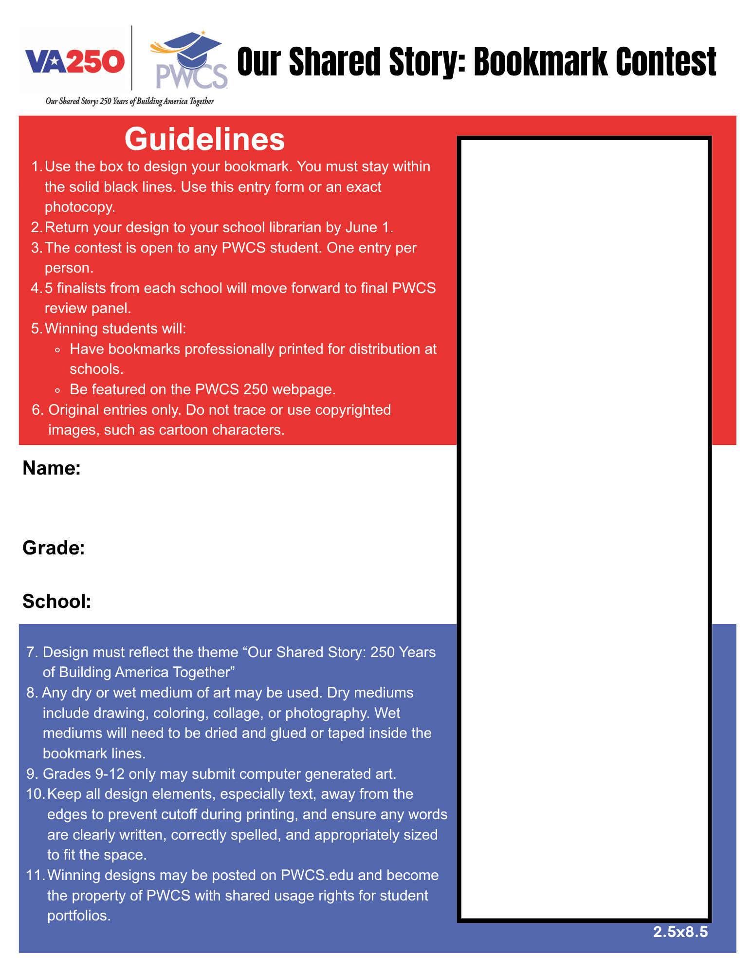 America 250 Bookmark Contest Flyer